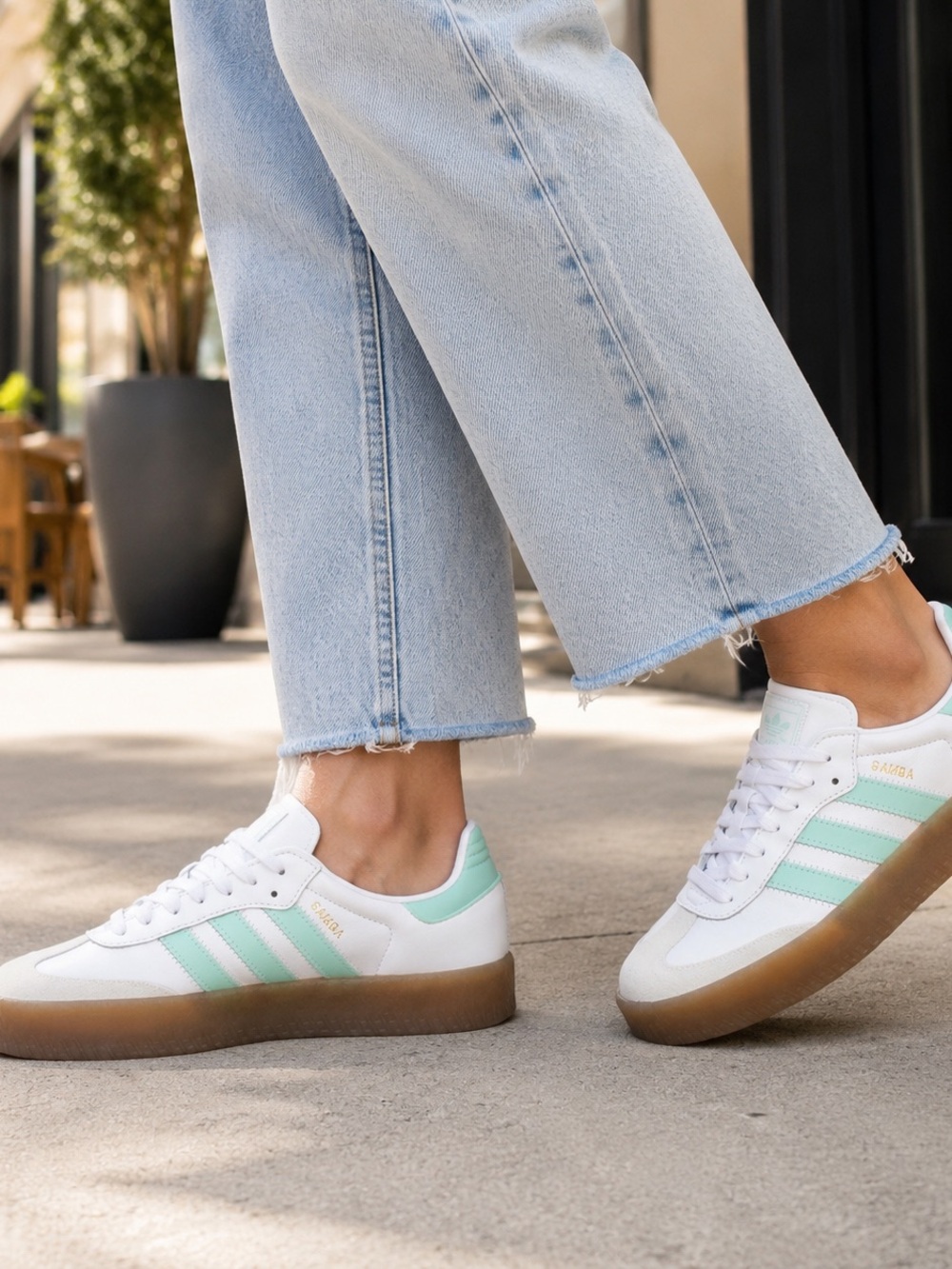 Adidas Sambae J White Clemin Green Platform Sneakers Size 7Y / Women’s 8